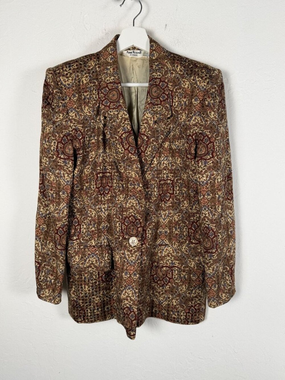 Vintage Anne Klein II Petites Women's Silk Paisley Print Blazer Jacket Size 6P